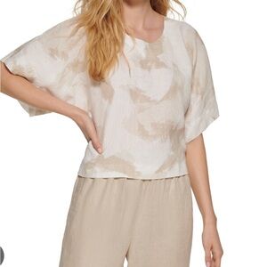 DKNY Pure Women’s Drop Shoulder Linen Blend Top NWT